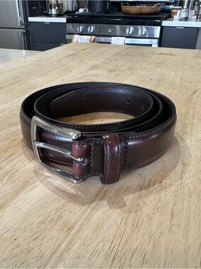 MILORDE Men's Genuine Leather Dress Belt, Size 36 Burgundy Brown
